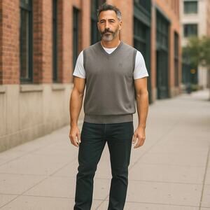 Cutter & Buck Luxury Sweater Vest SPA Logo Mens XXL Gray Cotton Knit Active Golf